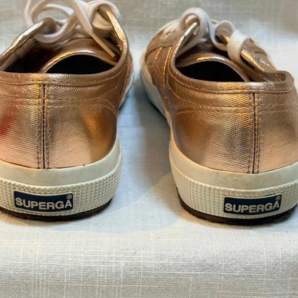 Superga 2750 Cotu Sneakers 8.5 Rose Gold Metallic Foil Canvas Low Top S002HG0